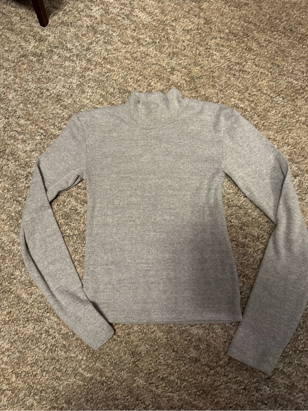 Zara Light Gray Ribbed mock neck Long Sleeve sweater